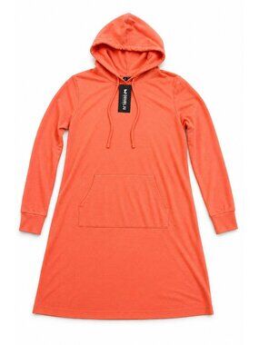 Doubleju Women's Large Coral Hoodie Dress Long Sleeve Pullover Pocket NWT